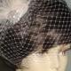 Birdcage Veil Peacock Feather Fascinator French Veiling  Made to Order Ivory Champagne Black or Royal Blue