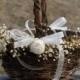 Rustic Flower Girl Basket with Preserved Babys Breath Sola Flowers Woodland Country Wedding Basket