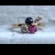 Victorian Leafy Antique Pink and Blue Sapphire, and Diamond Ring Engagement Ring in 18K Yellow Gold.