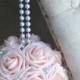 PINK BLUSH Kissing Ball with Brooch & PEARL handle. Flower Ball. Pomander. Wedding Centerpiece. Flower Girl. Real Touch Roses. Choose Color.