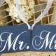 Wedding Signs Navy blue and White Mr and Mrs Chair Signs