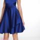 Ruched Lace Up Strapless Short Length Sleeveless Satin Royal Blue A-line Prom / Homecoming Dresses By DS 52302