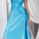Lace Up Satin Sky Blue A-line Sleeveless One Shoulder Floor Length Ruched Prom / Homecoming Dresses By DS 52304