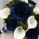 Sage green navy Wedding bouquet Navy blue rose Sage green White calla lily