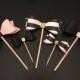 Set of 12 Spade Inspired Bow Cupcake Toppers (Pink/Blk/Gold/Stripes), Perfect for Bridal Shower/Baby Shower/Birthdays, 3 Different Sizes