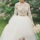 JOL336 Sexy semi sheer lace top tulle skirt two pieces wedding dress
