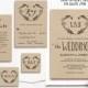 Rustic Wedding Invitation Template, Printable Invitations, Kraft wedding Invitation, Instant Download, Editable Text, Heart Wreath