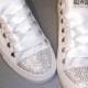 RESERVED Listing For Danielle Nadolny: Swarovski Crystal Mono White Converse With Heart And Star Studs Lo's - Size UK 3 - US 5