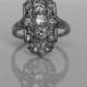 Antique 1940's Platinum Art Deco Old Transitional Cut Diamond Engagement Ring with Shield Design ATL #178