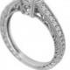 White Topaz & Diamonds Engagement Ring 1.00 Carat Antique Vintage Style Engraved 14K White Gold handmade