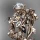 14k rose gold diamond leaf and vine wedding ring, engagement set ADLR59S