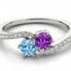 Mother's Day Birthstone Ring - Gemstone & Diamond Ring - Two Stone Rings for Women - For Mom - Blue Topaz and Amethyst Ring