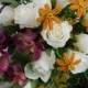 French Beaded Cascade Wedding Bouquet White Yellow Orange with Silk Orchids and Rose OOAK
