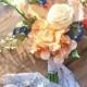 FREE SHIPPING Romantic Handpicked Styled Rustic Cream Peach and Navy Bridal Bridesmaid Silk Wedding Bouquet