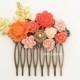 Orange Wedding Hair Comb Autumn Fall Gold Coral Peach Pink Floral Collage Modern Bridal Headpiece Bridesmaid Pin Flowers Rustic Woodland WR