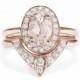 Engagement Ring Oval Morganite The 3rd eye with Matching Side Diamond Band - Bridal Wedding Rings Set