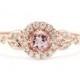 Rose Gold Engagement Ring, Pink Tourmaline Ring, Cluster Ring, Vintage Rings, Leaf Ring, Art Deco Ring, Unique Engagement Ring