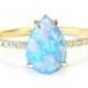 Pear Shaped Opal Diamond Engagement Ring, 14K Rose, Halo Ring, Unique Engagement Ring, Delicate Ring