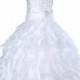 Elegant Stunning Rhinestone white Organza Pleated Ruffled Flower girl dress wedding communion toddler size 4 6 8 10 12 14 16 