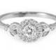 Diamond Engagement Ring with Pave Diamonds Halo Crown - 0.3 carat Round Diamond - 18k Solid Gold - 14k Solid Gold
