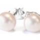 Pearl Stud Earrings - 14K White Gold - White / Pink / Black Sweet water Pearls Stud Earrings.