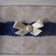 Wedding Garter - Bridal Garter - Toss Garter - Navy Blue Lace Garter with Satin Bow and Pearl