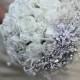 All White Brooch Bouquets for your Wedding day! Silk White Roses, Crystals Classic and Elegant!