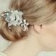 Crystal & pearl wedding hair comb. Vintage inspired crystal rose hair comb. Wedding jewelry. Silver bridal hair piece. Vintage style wedding