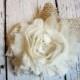 Rustic Wedding Hair Clip - Burlap Lace & Chiffon - Alligator Clip - Wedding  Ivory cream