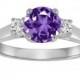 Amethyst & Diamond Three Stone Engagement Ring 14K White Gold 1.27 Carat Purple Birthstone Handmade