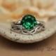 Emerald Green Spinel Filigree Ring Set with Fitted Celtic Band in Sterling Silver - May Birthstone, Promise Ring, Diamond Alternative