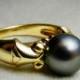 Mikimoto Black Pearl Engagement Ring 9.7mm Tahitian Pearl Mikimoto Pearl Ring 18k yellow Gold Pearl Ring Black Pearl Ring