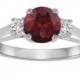 Red Garnet & Diamond Three Stone Engagement Ring 14K White Gold 1.24 Carat Birthstone Handmade