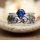Sapphire Classic-Style Solitaire Scroll Wedding Band Set in Sterling - Silver Engagement Ring Set with Wide Fitted Band - Choose Your Stone