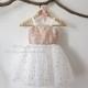 Thin Straps Rose Gold Sequin Tulle Flower Girl Dress Wedding Junior Bridesmaid Dress M0018