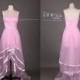 Pink One Shoulder Beading High Low Prom Dress/Organza High Low Homecoming Dress/Wedding Party Dress/Bridesmaid Dress/Long Prom Dress DH326
