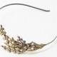 Lily of the valley headband bridal brass leaves head piece neoclassical goddess wedding hair romantic floral bronze