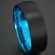 Mens Wedding Band Tungsten Ring Two Tone 8mm Black Brushed Dome Blue Inner Comfort Fit