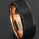 Mens Wedding Band Tungsten Ring Two Tone 8mm Black Brushed Beveled Edge Rose Gold Inner Comfort Fit