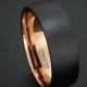 Mens Wedding Band Tungsten Ring Two Tone 8mm Rose Gold Inside Matted Brushed Surface Dome Comfort Fit