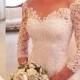 H1680 Stunning illusion lace long sleeves mermaid bridal wedding dress