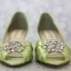 Wedding Shoes -- Spring Green Peeptoe Wedding Shoes with Classic Rhinestone Cluster