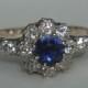 Incredible Victorian Natural Blue Sapphire and Diamond Ring! 18k Yellow Gold and Platinum Setting. Engagement. Antique.  Size 5.