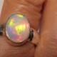 Ethiopian Opal Ring ... Sterling Silver Hammered Band and  14 kt Gold ... Size  7 3/4       ......e853