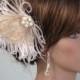 Champagne Wedding Hair Clip   Fascinator  Wedding Accessory Peacock Feathers Ostrish Feathers