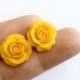 Yellow rose stud earrings - Yellow wedding jewelry, Small flower stud earrings, Jewelry bride yellow, Yellow flower