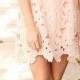 Pink Plain Lace Hollow-out Purfle Hem Elbow Sleeve Elegant Chiffon Mini Dress