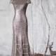 2016 Gray Bridesmaid dress, Cap Sleeve Wedding dress, Scoop neck Evening dress, V back Sequin Maxi dress Metallic full length (GQ161C)
