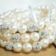 Bridal Cuff Bracelet, Ivory Pearls and Rhinestone Wedding Bracelet, Cuff Bracelet, 3 Strand Swarovski Pearl Bracelet, Wide Pearl Bracelet