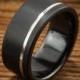Men's Wedding Band Comfort Fit Interior Black Zirconium Silver Stripe Ring